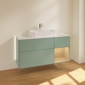 Тумба під раковину Villeroy & Boch Finion 120х50,1 см із підсвічуванням МДФ оливковий матовий лак/скло біле матове G421PCGM