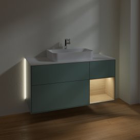 Тумба під раковину Villeroy & Boch Finion 120х50,1 см із підсвічуванням МДФ оливковий матовий лак/скло біле матове G421PCGM