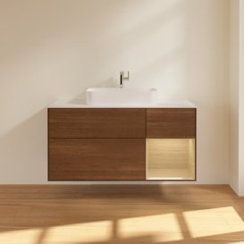 Тумба под раковину Villeroy & Boch Finion 120х50,1 см с подсветкой МДФ шпон грецкого ореха/стекло белое матовое G421PCGN