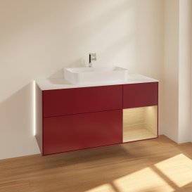 Тумба под раковину Villeroy & Boch Finion 120х50,1 см с подсветкой МДФ пион матовый лак/стекло белое матовое G421PCHB