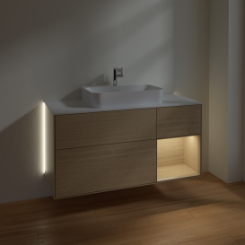 Тумба під раковину Villeroy & Boch Finion 120х50,1 см із підсвічуванням МДФ шпон дуба/скло біле матове G421PCPC