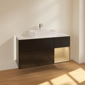 Тумба під раковину Villeroy & Boch Finion 120х50,1 см із підсвічуванням МДФ чорний матовий лак/скло біле матове G421PCPD