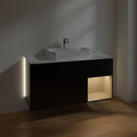 Тумба під раковину Villeroy & Boch Finion 120х50,1 см із підсвічуванням МДФ чорний матовий лак/скло біле матове G421PCPD