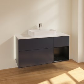 Тумба под раковину Villeroy & Boch Finion 120х50,1 см с подсветкой МДФ темно-синий матовый лак/стекло белое матовое G421PDHG