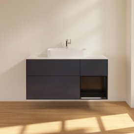 Тумба под раковину Villeroy & Boch Finion 120х50,1 см с подсветкой МДФ темно-синий матовый лак/стекло белое матовое G421PDHG