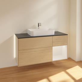 Тумба під раковину Villeroy & Boch Finion 120х50,1 см із підсвічуванням МДФ шпон дуба/скло чорне матове G422GFPC