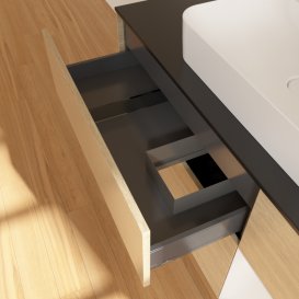 Тумба під раковину Villeroy & Boch Finion 120х50,1 см із підсвічуванням МДФ шпон дуба/скло чорне матове G422GFPC