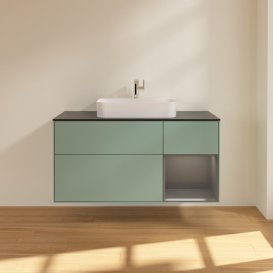 Тумба під раковину Villeroy & Boch Finion 120х50,1 см із підсвічуванням МДФ оливковий матовий лак/скло чорне матове G422GKGM