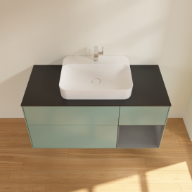 Тумба під раковину Villeroy & Boch Finion 120х50,1 см із підсвічуванням МДФ оливковий матовий лак/скло чорне матове G422GKGM