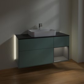 Тумба під раковину Villeroy & Boch Finion 120х50,1 см із підсвічуванням МДФ оливковий матовий лак/скло чорне матове G422GKGM