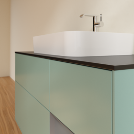 Тумба під раковину Villeroy & Boch Finion 120х50,1 см із підсвічуванням МДФ оливковий матовий лак/скло чорне матове G422GKGM