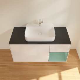 Тумба под раковину Villeroy & Boch Finion 120х50,1 см с подсветкой МДФ глянцевый белый лак/стекло черное матовое G422GMGF