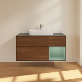 Тумба под раковину Villeroy & Boch Finion 120х50,1 см с подсветкой МДФ шпон грецкого ореха/стекло черное матовое G422GMGN