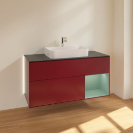 Тумба під раковину Villeroy & Boch Finion 120х50,1 см із підсвічуванням МДФ півонія матовий лак/скло чорне матове G422GMHB