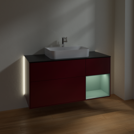 Тумба під раковину Villeroy & Boch Finion 120х50,1 см із підсвічуванням МДФ півонія матовий лак/скло чорне матове G422GMHB