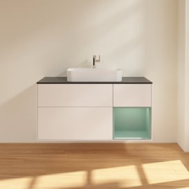 Тумба під раковину Villeroy & Boch Finion 120х50,1 см із підсвічуванням МДФ білий матовий лак/скло чорне матове G422GMMT