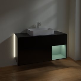 Тумба під раковину Villeroy & Boch Finion 120х50,1 см із підсвічуванням МДФ чорний матовий лак/скло чорне матове G422GMPD