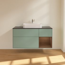 Тумба под раковину Villeroy & Boch Finion 120х50,1 см с подсветкой МДФ оливковый матовый лак/стекло черное матовое G422GNGM