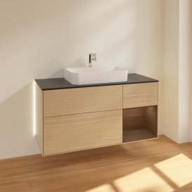 Тумба под раковину Villeroy & Boch Finion 120х50,1 см с подсветкой МДФ шпон дуба/стекло черное матовое G422GNPC