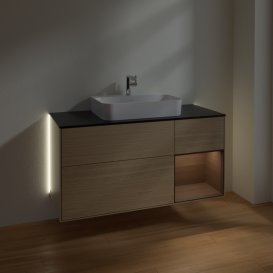 Тумба под раковину Villeroy & Boch Finion 120х50,1 см с подсветкой МДФ шпон дуба/стекло черное матовое G422GNPC