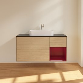 Тумба под раковину Villeroy & Boch Finion 120х50,1 см с подсветкой МДФ шпон дуба/стекло черное матовое G422HBPC