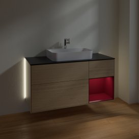 Тумба под раковину Villeroy & Boch Finion 120х50,1 см с подсветкой МДФ шпон дуба/стекло черное матовое G422HBPC