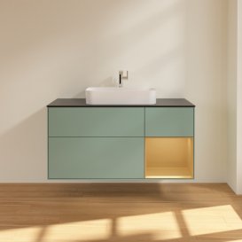 Тумба під раковину Villeroy & Boch Finion 120х50,1 см із підсвічуванням МДФ оливковий матовий лак/скло чорне матове G422HFGM