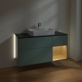 Тумба під раковину Villeroy & Boch Finion 120х50,1 см із підсвічуванням МДФ оливковий матовий лак/скло чорне матове G422HFGM