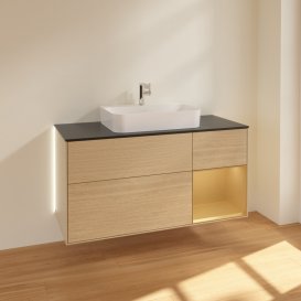 Тумба під раковину Villeroy & Boch Finion 120х50,1 см із підсвічуванням МДФ шпон дуба/скло чорне матове G422HFPC