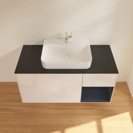 Тумба під раковину Villeroy & Boch Finion 120х50,1 см із підсвічуванням МДФ білий глянцевий лак/скло чорне матове G422HGGF