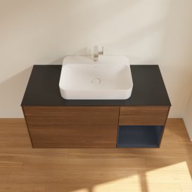 Тумба під раковину Villeroy & Boch Finion 120х50,1 см із підсвічуванням МДФ шпон волоського горіха/скло чорне матове G422HGGN