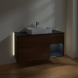 Тумба під раковину Villeroy & Boch Finion 120х50,1 см із підсвічуванням МДФ шпон волоського горіха/скло чорне матове G422HGGN