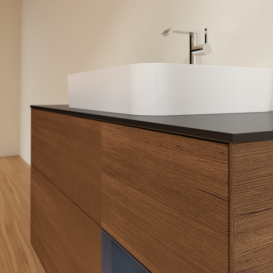 Тумба під раковину Villeroy & Boch Finion 120х50,1 см із підсвічуванням МДФ шпон волоського горіха/скло чорне матове G422HGGN