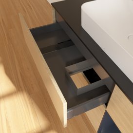 Тумба під раковину Villeroy & Boch Finion 120х50,1 см із підсвічуванням МДФ шпон дуба/скло чорне матове G422HGPC