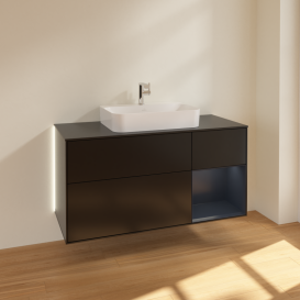 Тумба под раковину Villeroy & Boch Finion 120х50,1 см с подсветкой МДФ черный матовый лак/стекло черное матовое G422HGPD