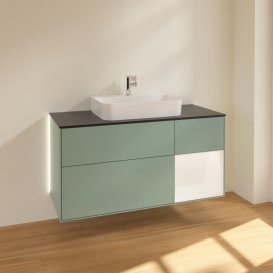 Тумба под раковину Villeroy & Boch Finion 120х50,1 см с подсветкой МДФ оливковый матовый лак/стекло черное матовое G422MTGM