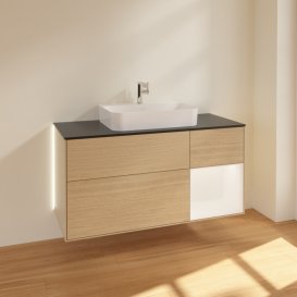 Тумба під раковину Villeroy & Boch Finion 120х50,1 см із підсвічуванням МДФ шпон дуба/скло чорне матове G422MTPC