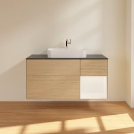 Тумба під раковину Villeroy & Boch Finion 120х50,1 см із підсвічуванням МДФ шпон дуба/скло чорне матове G422MTPC