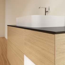 Тумба під раковину Villeroy & Boch Finion 120х50,1 см із підсвічуванням МДФ шпон дуба/скло чорне матове G422MTPC