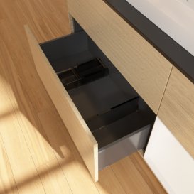 Тумба під раковину Villeroy & Boch Finion 120х50,1 см із підсвічуванням МДФ шпон дуба/скло чорне матове G422MTPC