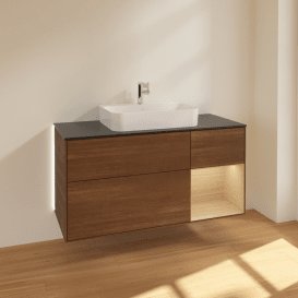 Тумба под раковину Villeroy & Boch Finion 120х50,1 см с подсветкой МДФ шпон грецкого ореха/стекло черное матовое G422PCGN