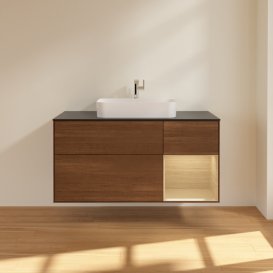 Тумба под раковину Villeroy & Boch Finion 120х50,1 см с подсветкой МДФ шпон грецкого ореха/стекло черное матовое G422PCGN