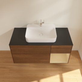 Тумба под раковину Villeroy & Boch Finion 120х50,1 см с подсветкой МДФ шпон грецкого ореха/стекло черное матовое G422PCGN