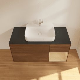 Тумба под раковину Villeroy & Boch Finion 120х50,1 см с подсветкой МДФ шпон грецкого ореха/стекло черное матовое G422PCGN