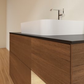 Тумба под раковину Villeroy & Boch Finion 120х50,1 см с подсветкой МДФ шпон грецкого ореха/стекло черное матовое G422PCGN