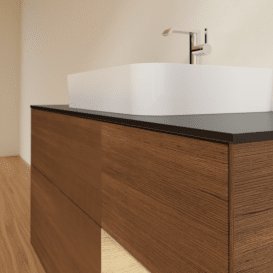 Тумба под раковину Villeroy & Boch Finion 120х50,1 см с подсветкой МДФ шпон грецкого ореха/стекло черное матовое G422PCGN
