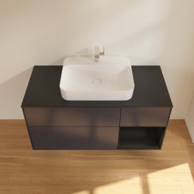 Тумба під раковину Villeroy & Boch Finion 120х50,1 см із підсвічуванням МДФ темно-синій матовий лак/скло чорне матове G422PDHG