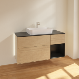 Тумба під раковину Villeroy & Boch Finion 120х50,1 см із підсвічуванням МДФ шпон дуба/скло чорне матове G422PDPC
