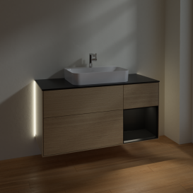 Тумба під раковину Villeroy & Boch Finion 120х50,1 см із підсвічуванням МДФ шпон дуба/скло чорне матове G422PDPC