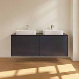 Тумба під раковину Villeroy & Boch Finion 160х50,1 см МДФ темно-синій матовий лак/скло чорне матове F43200HG